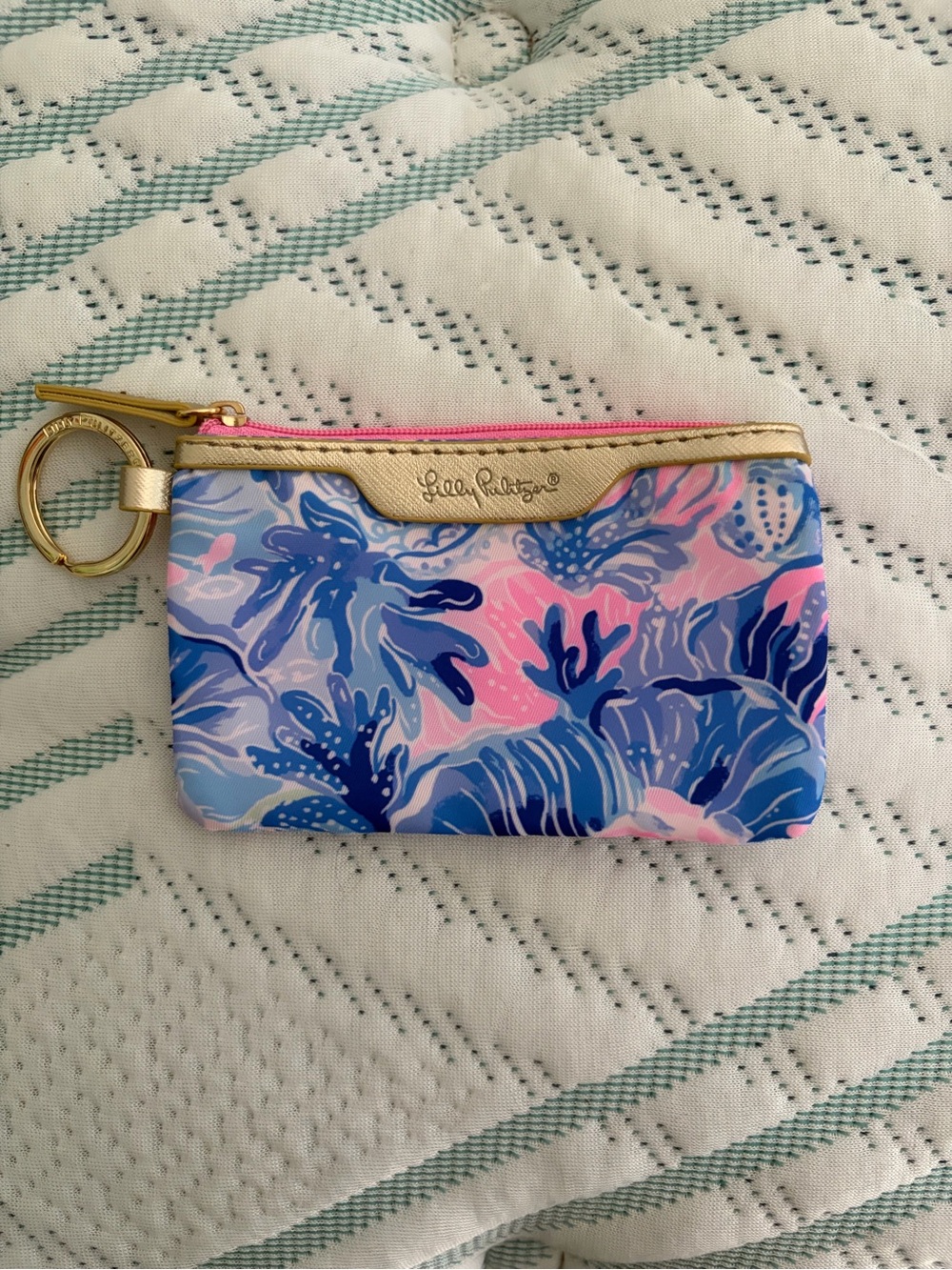 Lilly Pulitzer Blue, Pink & Gold Printed Key Card Pouch